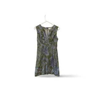 Trina Turk Pasadena Metallic Jacquard Shift Dress Green Blue Geometric Size 4